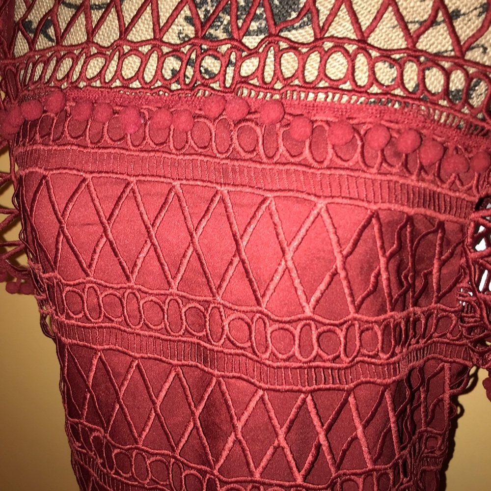 TULAROSA RED POMPOM MINI TUNIC DRESS - Picture 4 of 8
